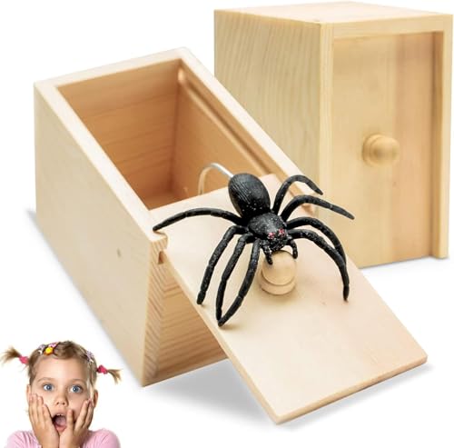 Tccydm 2PCS Spinne In Box Spinne Streich-Box Holz Streich Spinne Spinnen Prank Box Holz Prank Spider Scare Streich, für Kinder Erwachsene Party Favors Gifts