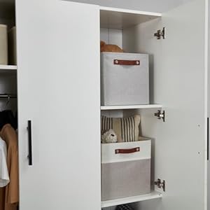 Wooden wardrobe closet armoire white closet organizers and high storage capacity 4 door 3 drawers shelves mirror hanging rod for bedroom  urban country home decor