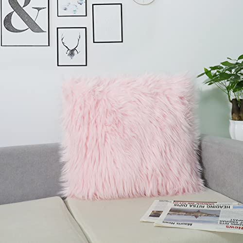 DQMEN Funda Cojines, Funda Almohada de Suave Piel sintética de Lana, Cojín Cubierta Tiro Funda de Almohada Sofá Decoración (Rosa, 45 x 45cm)