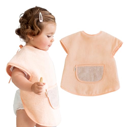 Bugalin Baberos con mangas impermeable y absorbente | Niñas/Niños de 1 a 3 años | Suave rizo algodón 100% y EVA| Babero manga corta | Fabricado en España (UNIDAD CORAL)