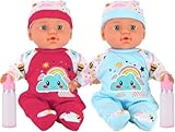 Liberty Imports 2 Pack Twin Baby Dolls Playset - 12' Realistic Soft Body Talking Newborn Boy & Girl Toy Dolls with Magic Milk Bottles Accessories for Kids Imaginative Pretend Play Nursing