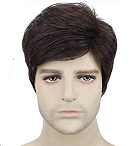 ALIZZ Men's Full Head Wig, Smooth Soft Synthetic Hair, Natural Black, 1 Count (Pack of 1), 180% Density, Wavy/Curly, Heat Resistant, Cosplay, Modern Style