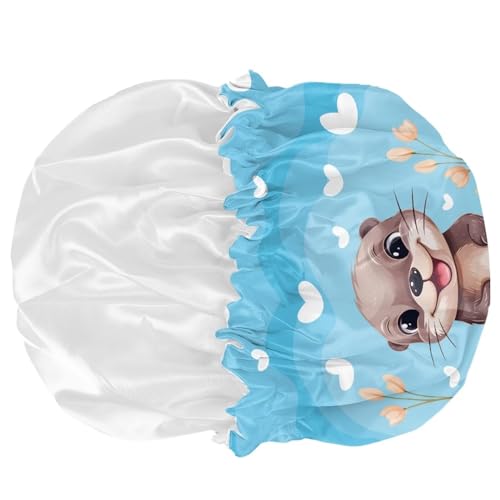 Image of Otter Print Kids Satin Sleep Cap Satin Bonnet Boys Girls Beanie for Night Sleeping Spring Summer Fall Winter Curly Hair Cap for Toddler Children Baby Headwear