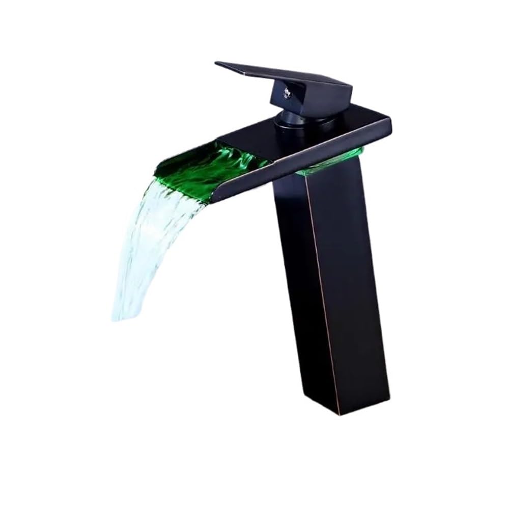 European Gold/Black Basin Faucet Bathroom LED Waterfall Faucet wash Basin, hot and Cold Copper Faucet Bathroom Faucet A1015(Black)