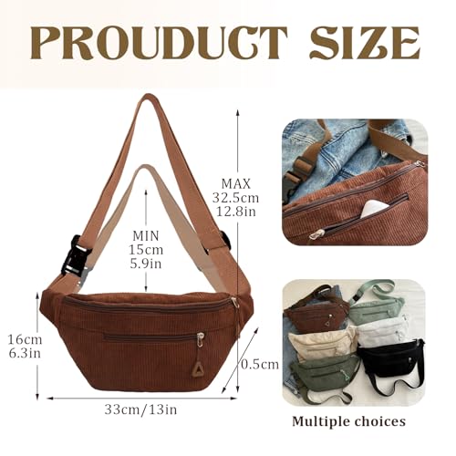 Cord Bauchtasche für Damen und Herren Gürteltasche Damen Verstellbarer Gurt Hüfttasche Bauchtasche Klein Brusttasche Bum Bags aus Cord für Outdoor Sport Laufen (Braun B)