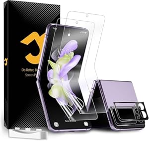 JZG 2x Film for Samsung Galaxy Z Flip 4 Screen Protector (No Glass) + 2x Camera Lens Protecter, Self-healing, Support Fingerprint Unlock, Anti-Fingerprint, Case friendly