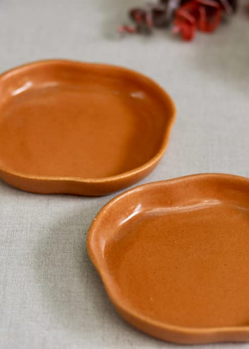 Image of WEAVING HOMES Luxurious Premium Rust Handmade Dessert Plate Set (2) - Ceramic, Dessert, Handmade, Kitchenware