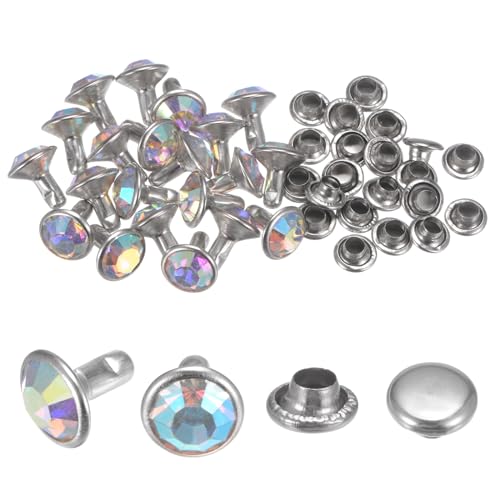 HARFINGTON 20pcs Crystal Rivets 8mm Rhinestone Rapid Stud Rivets for Clothing Leather Fabric Arts Crafts Decoration Leathercraft DIY, Multicolored