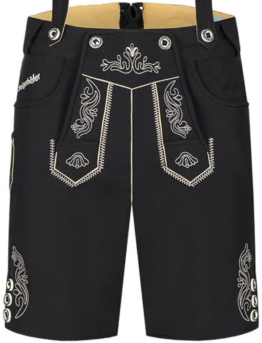 Steigenhöfer Manufaktur Kurze Trachten Softshell Hose mit Träger im Lederhosen Look - Lukas - Lederhose Herren Tracht - Wasser- und windabweisend mit Trägern für Oktoberfest - Schwarz - 56