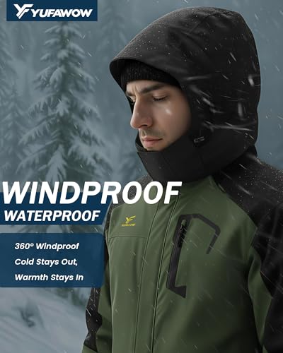 Image of Yufawow Men's Ski Jacket Waterproof Warm Snowboard Jacket Insulated Winter Coat for Outdoor Cold Weather Sports Work