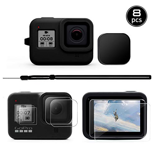 MAXCAM Accessories Kit for GoPro Hero 8 with Silicone Rubber Protective Case +