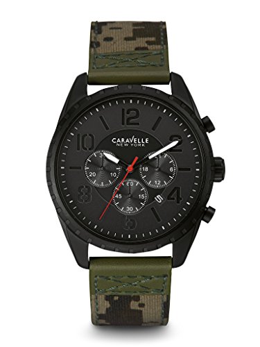 Montre acier inoxydable noir Caravelle New York 45b123 avec son bracelet camouflage résistant