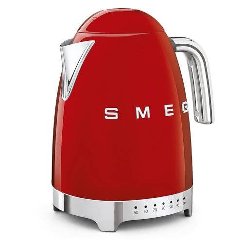 Smeg, Bouilloire à Température Variable KLF04RDEU 1,7 L, Plusieurs Température, Filtre Anticalcaire Lavable, Arrêt Automatique de Sécurité, Indicateur de Niveau d'Eau, Range Câble, 2400W, Rouge