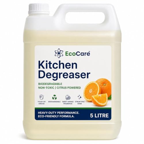 Image of EcoCare Kitchen Cleaner Degreaser | Food-Grade Cleaning Spray For Tough Grease & Burnt Grill | Remove Stubborn Stains on Steel, Copper, Stoves, Chimneys, Cookware & Appliances (5 l (Pack of 1))