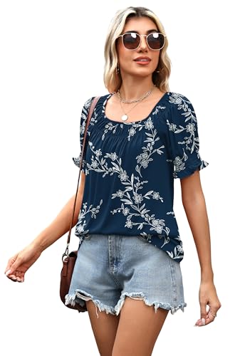 Image of WIHOLL Womens Short Sleeve Square Neck Summer Tops Dressy Casual Blouses Trendy Clothes 2026