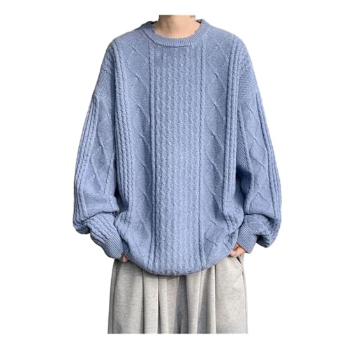 Mens Winter O-Neck Sweater Loose Knit Pullovers Solid Color Casual Knitted Sweater