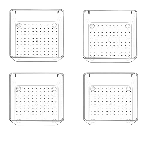 Image of Zollyss 4 Pcs Clear Plastic Clothes Drawer Organiser Trays, Multipurpose Drawer Storage Bins for Wardrobe, Closet, Vanity, Makeup & Office Desk, Clear