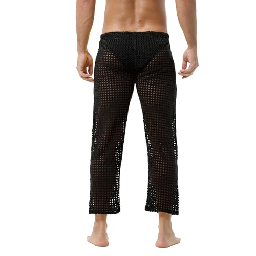 DTODWW Mens Mesh Pants Fishnet Long Pants See Through Pajamas Bottoms Drawstring Pajamas Bottoms Swimming Wear4