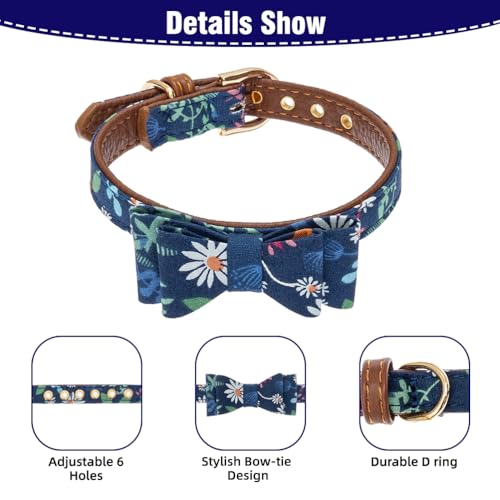Image of EXPAWLORER Dog Collar and Leash Set - Classic Plaid Dog Bow Tie and Dog Bandana Collar, Dog Leash Tangle Free, Adjustable Collars for Medium Dogs, Holiday Ideal Gift, Flower M