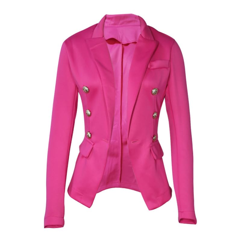 Formal Long Sleeves Blazer Workwear Coat Office Casual Jacket for Women Rose Red-image-14