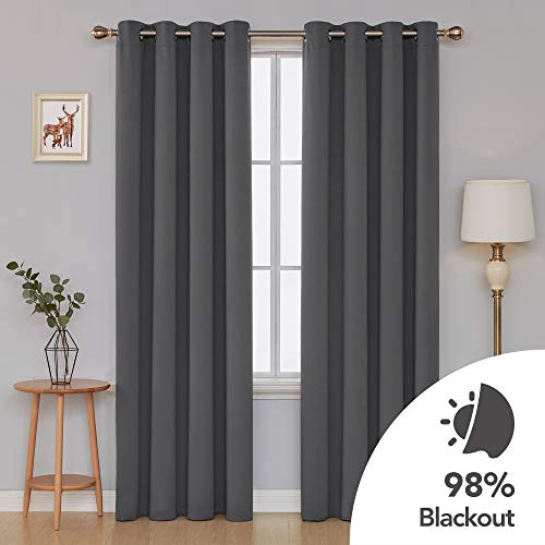 Image of Deconovo Blackout Curtain Darkening Bedroom or Living Room Grommet Thermal Insulated Lighting Reduce Drape, 52 x 84 in-1 Panel, Dark Grey