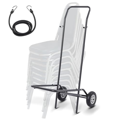 DaisyInner Heavy Duty Stacking and Banquet Chair Dolly, Holds 12 Chairs, with Oversized Rubber Wheels and Fixed Rope for Transport Easily Storage Solution, Black