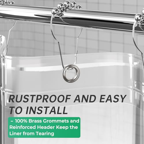 Image of AmazerBath Extra Wide Shower Curtain Clear 108 Inches Wide, Wrap Around Shower Curtain for Clawfoot Tub, Heavy Duty PEVA with 3 Weighted Stones and 18 Grommet Holes, 108x72 Inches