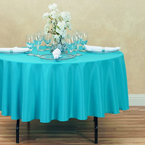 Nappe ronde turquoise en polyester 228 cm pour table de réception - 4