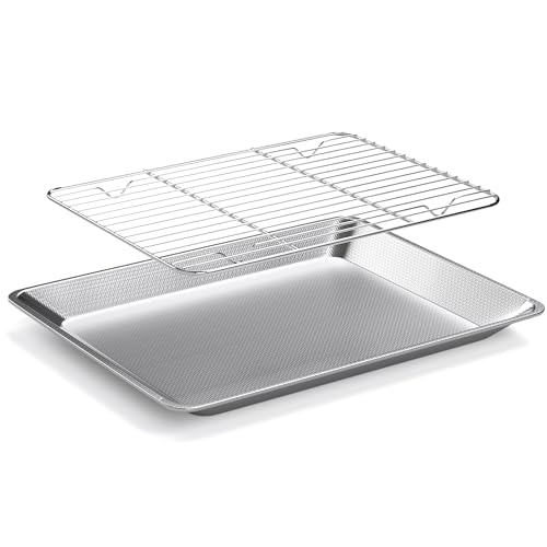 Yoassi Teglia da Forno 30 x 24 cm con Griglia 19.8 x 26cm in Acciaio Inox 304, Set di Teglie da Forno Raffreddamento e Cottura per Dolci, Biscotti