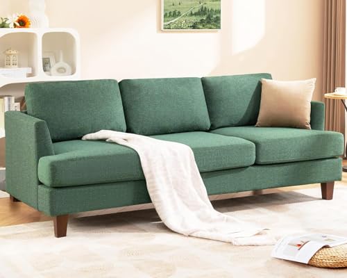 Busaurus 3 Seater Sofa Couch with Deep Seats, 89' Mid Century Modern Upholstered Sofa with Armrests, Comfy Couches for Living Room, Bedroom, Apartment and Office (Green)