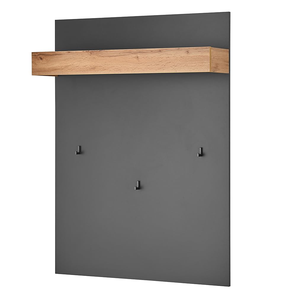 Lomadox Garderoben Set mit Spiegel in Anthrazit mit Eiche,6-teilig, Garderobenschränke, Paneel, Spiegel, Schuhbank, Kommode