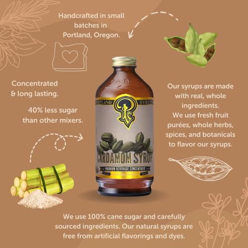 Image of Portland Syrups Cardamom Syrup - Flavoring for Coffee, Lattes, Cold Brew, Macchiatos, Cocktails, & Desserts - Ideal for Drinks & Adding a Flavor to Any Beverage - 12 oz, 24 servings (Pack of 1)
