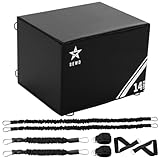 SEWD 3-in-1 Foam Plyometric Box, High Density Exercise Platform, 14-inch Multi-Functional Workout Box with Resistance Bands, Exercise Handle and Ankle Strap.