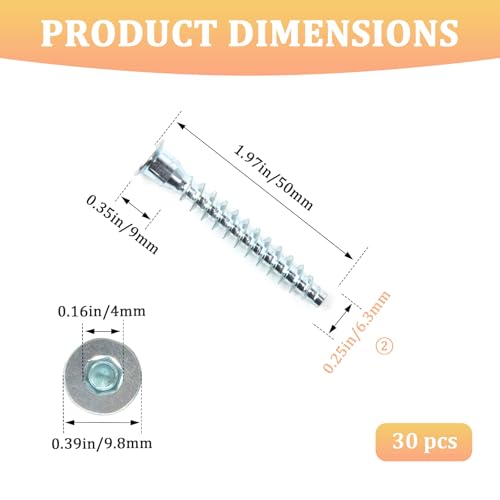 Set de 30 tornillos autorroscantes M6.3 x 50 mm con llave Allen miniatura 2