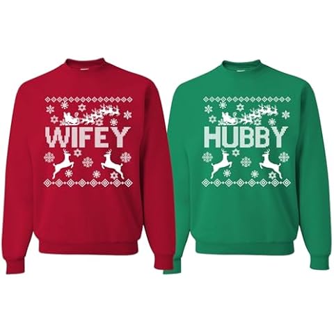 ShinyKT Wifey & Hubby Ugly Christmas Sweater Set – Matching Holiday Sweatshirts for Couples Black Cover