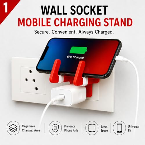 Image of Leo Universal Mobile Holder & Wall Socket Charging Stand | Anti-Slip ABS Mobile Stand for Smartphones & Tablets | Portable Multi Phone Holder for Home, Office & Travel