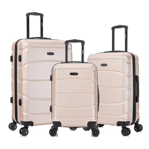 DUKAP SENSE 3 Pcs Hardside Luggage Sets | 20, 24, 28 inch Durable Lightweight Large, Medium and Carry on Suitcase | Zippered Suit Case with Gel Handles and Trolley | Champagne - Main Image