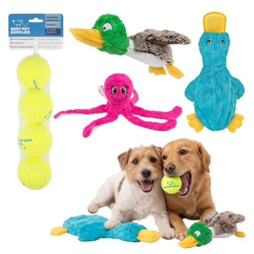 Image of Best Pet Supplies Squeaky Dog Toys with Soft Durable Fabric for Small, Medium and Large Pets Interactive Toy for Indoor Play, Supports Active Biting and Play - Duck Duck Octomutant, Large