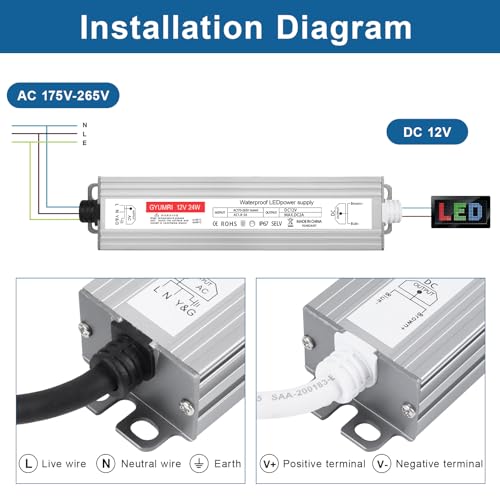 Miniatura 8 de Transformador 220v A 12v, Transformador Led 12v 24w, Ip67 Impermeable Led Driver, Fuente Alimentacion 12v 2a Constante, Sin Ruido Sin Parpadeo Para Bombillas Y Tiras Led Mr16 Gu5.3 Mr11 G4