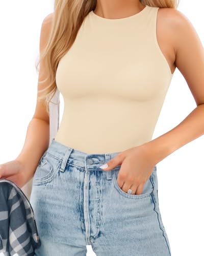 Image of MANGOPOP Women's Tank Top Bodysuit Crew Neck Sleeveless Racerback Halter Ribbed Body Suits Sexy Summer Going Out Tops