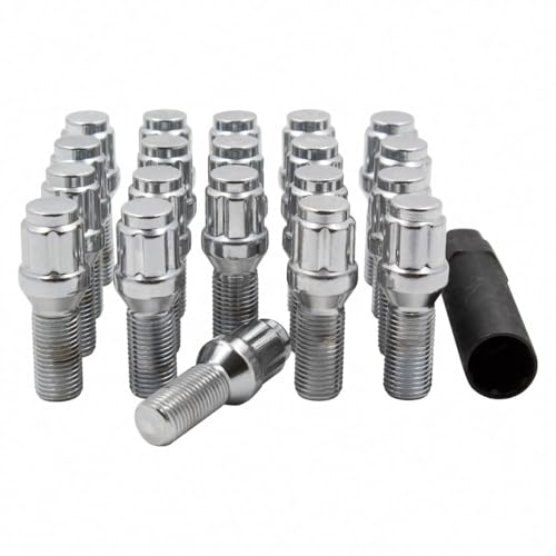 Wheel Accessories Parts 20 Pcs Lug Nut Set M12 x 1.25 12x1.25 Acorn Seat Lug Bolts Car Spline 28mm Thread Length Chrome Finish Chrysler 200 ｜ 2016+ Jeep Cherokee ｜ 2017+ Jeep Compass
