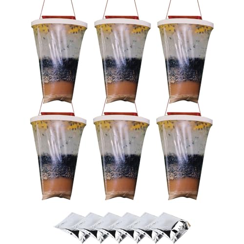 SGZIOO 6 Pack Fly Traps Bag, Disposable Fly Catcher Outdoor, Hanging Red Top - fly Trap Catcher with Bait, Non-Toxic fly Killer Bag for Outdoor Garden, Farm, Horse Barn and Ranch