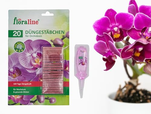 floraline® Fertilizante para orquídeas: 20 varillas y 1 set Vitalkur para hasta 3 meses de magníficas flores con crecimiento y flores saludables | aplicación suave