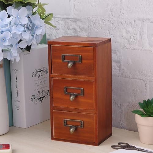 Boîte à tiroirs en bois 3 compartiments pour rangement de bureau compact - 6