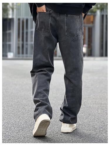 OYOANGLE Men's Drawstring Waist Jeans Straight Leg Denim Pants with Pocket Zipper Fly Trousers2