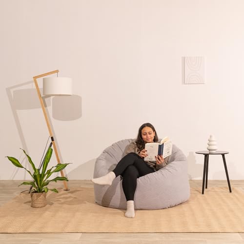Miniatura 2 de Bananair - Puff Salón De Pana Ancho - Suave Y Confortable - Puff Pera Con Relleno De Espuma Incluido, Óptimo Apoyo Para La Espalda - Bean Bag, Sofa Puff Gigante Muy Cómodo 100 Cm, Gris Claro