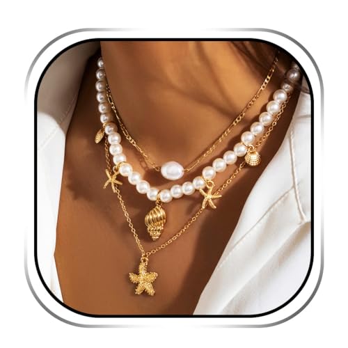 Handcess boho pärlhalsband i lager guld ...