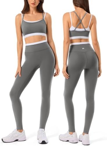 2 Pieces Workout Sets for Women,Seamless Yoga Leggings with Padde...