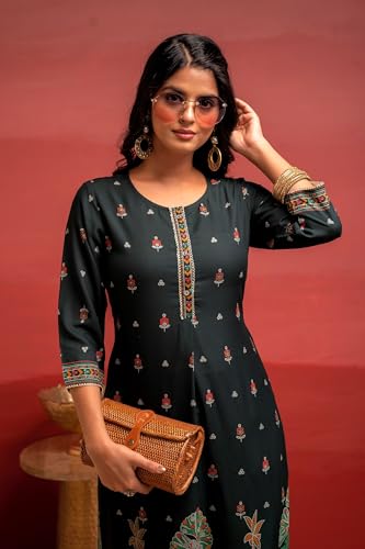 Image of Juniper Dark Green Festive Straight Kurta with Heritage Motifs