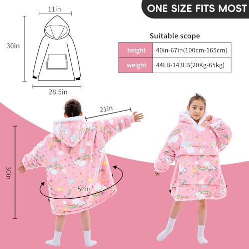 yescool Wearable Blanket Hoodie Kids Glow in the Dark, Oversized Blanket Sweatshirt with Sherpa Teen Girl Gifts for Kids,Girls, 8-15 Year Old Girl Boy Gift Warm Wearable Blankets, One Size, Rainbow